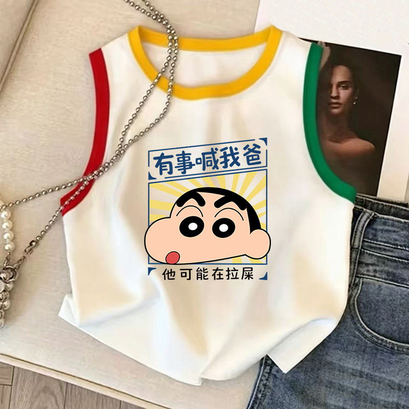 2026新款可爱男童女童潮流舒适无袖圆领趣味背心纯棉夏季背心短袖
