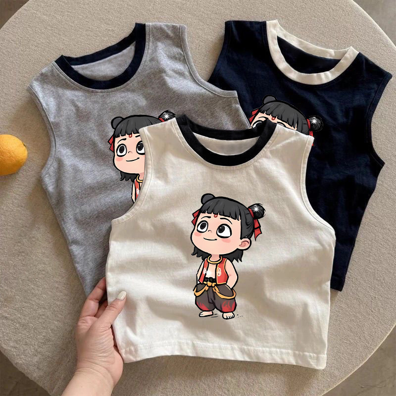 儿童装夏季无袖T恤2025男童女童新款印花纯棉背心宝宝哪吒上衣服,童装/婴儿装/亲子装,背心吊带,淘宝优惠券,粉丝福利购,淘宝优惠卷