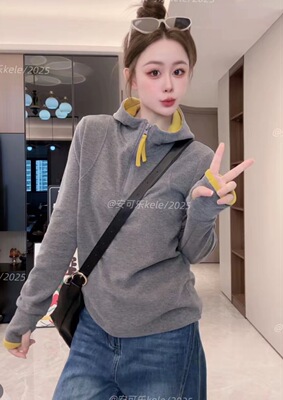 2025年秋冬新款小个子连帽卫衣女设计感小众半拉链德绒上衣打底衫