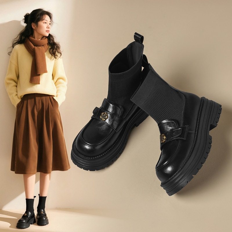 ZHR则则优雅增高4.5cm山茶花厚底袜靴弹力靴2025新款短靴女瘦瘦靴,女鞋,弹力靴/袜靴,淘宝优惠券,粉丝福利购,淘宝优惠卷