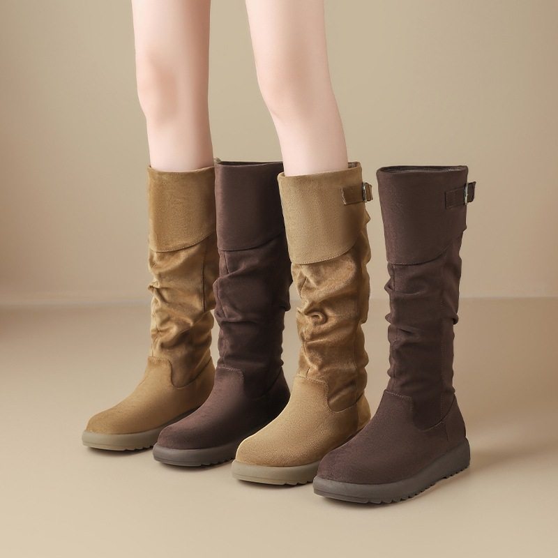 ZHR堆堆长筒靴女2025冬季新款加绒百搭显瘦骑士靴复古厚底时装靴,女鞋,骑士靴,淘宝优惠券,粉丝福利购,淘宝优惠卷