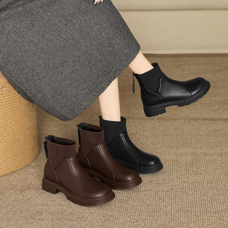 ZHR后拉链袜靴女款短靴2025年秋冬新款英伦风裸靴瘦瘦靴ins马丁靴,女鞋,弹力靴/袜靴,淘宝优惠券,粉丝福利购,淘宝优惠卷