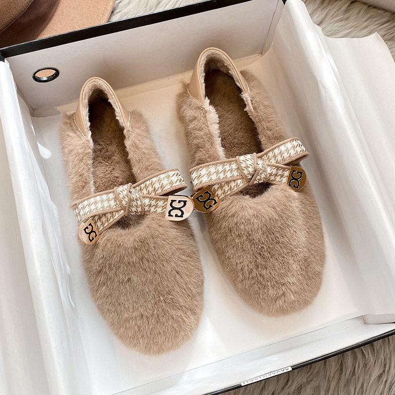 PM-5毛毛鞋女秋冬加绒休闲单鞋一脚蹬羊羔毛豆豆鞋大码女鞋41一43,女鞋,乐福鞋（豆豆鞋）,淘宝优惠券,粉丝福利购,淘宝优惠卷