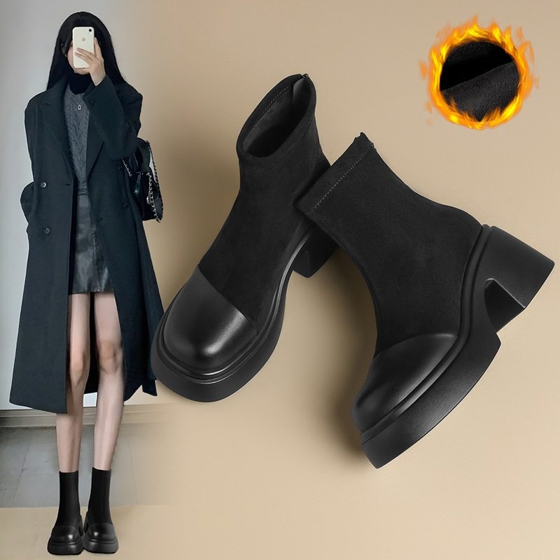 ZHR英伦瘦瘦靴厚底时尚百搭小短靴2024冬季新款气质短筒靴ins女靴,女鞋,骑士靴,淘宝优惠券,粉丝福利购,淘宝优惠卷