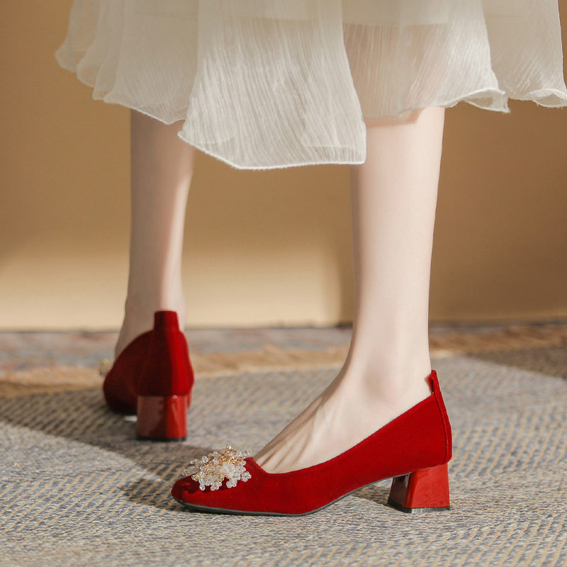 406-K3高跟鞋女秋粗跟2022年新款法式气质小跟鞋新娘主婚鞋尖头女,女鞋,婚鞋,淘宝优惠券,粉丝福利购,淘宝优惠卷