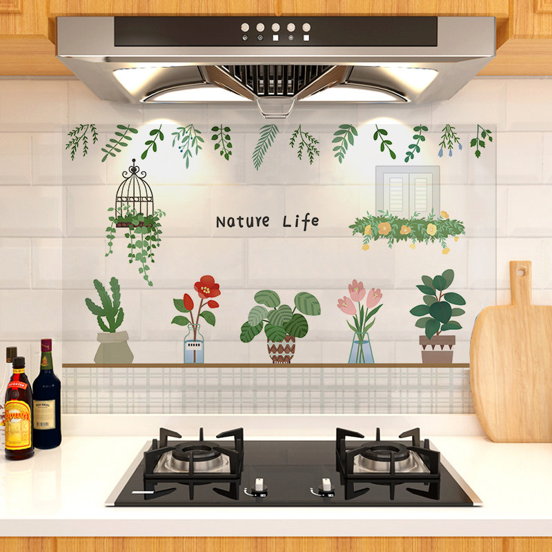 厨房防油阻燃耐高温贴纸瓷砖墙贴防水自粘油烟机柜灶台用橱柜贴画