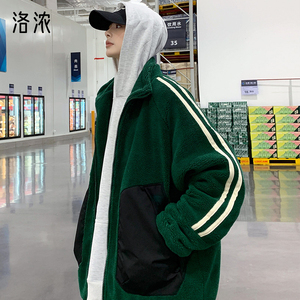 洛浓无性别秋冬羊羔绒棉服男女宽松立领加棉加厚外套潮牌高街学生