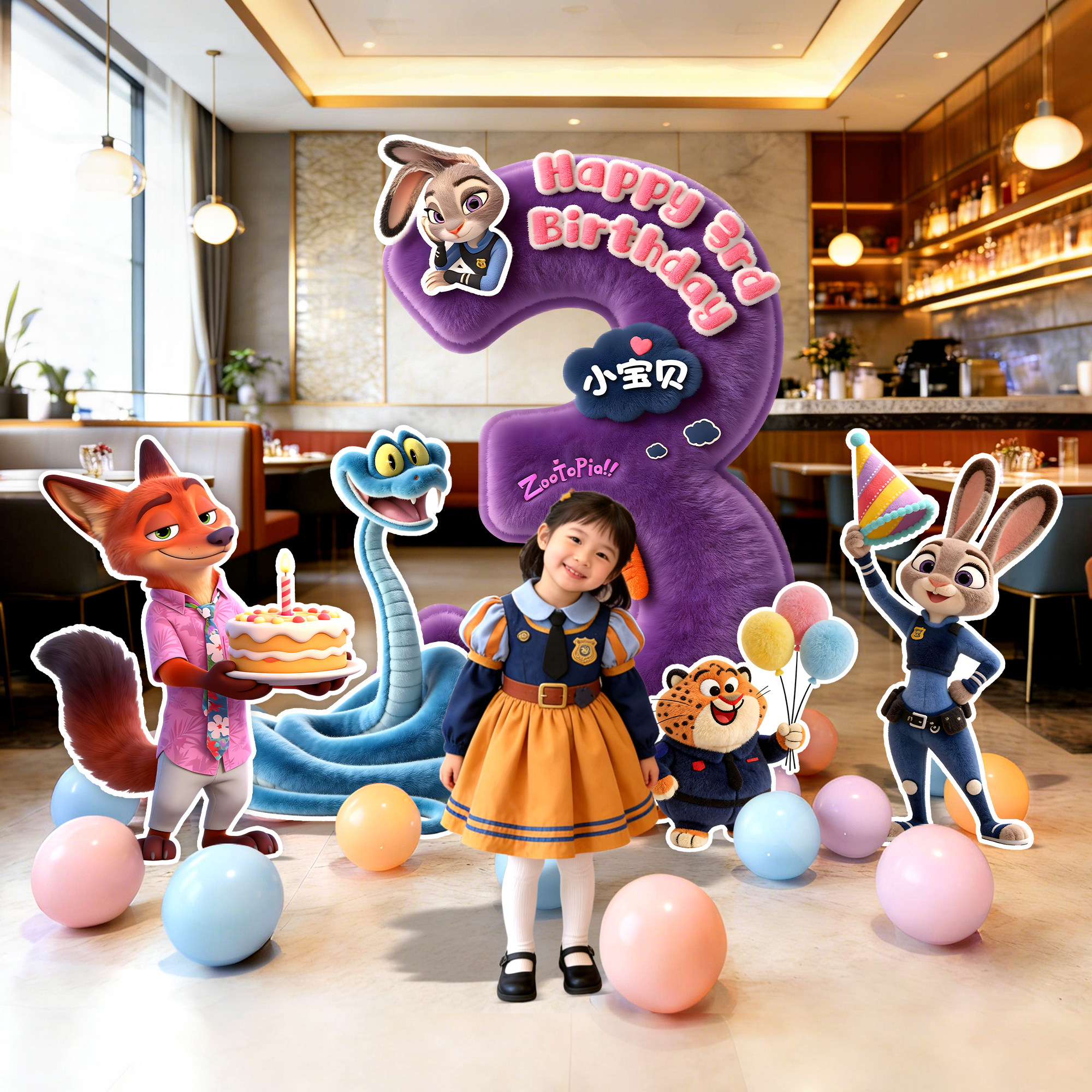 卡通疯狂动物城主题儿童生日派对装扮布置套餐数字KT板场景饰道具