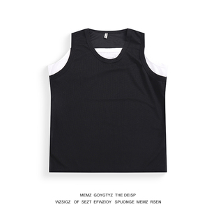 背心 拼接假两件男圆领休闲潮牌运动坎肩跑步复古无袖 MEMZ夏季 薄款