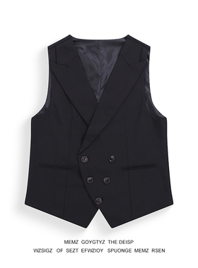 MEMZ春秋男士双排扣西装领坎肩英伦复古商务休闲纯色修身时尚马甲