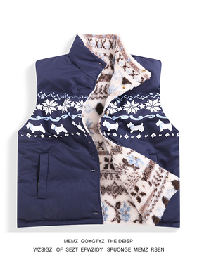 MEMZ双面穿无袖棉服夹克美式冬季男百搭保暖宽松立领花纹外套棉衣