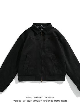 秋冬季韩国男装短款宽松翻领外套拉链麂皮绒面飞行夹克港风外套潮