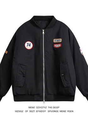 棒球服外套男2024新款春秋季美式复古宽松休闲飞行员夹克情侣上衣