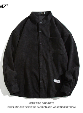 MEMZ潮牌美式ins简约纯色长袖衬衫男潮冬季港风宽松无领设计衬衣