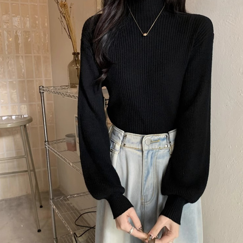 半高领针织打底衫女秋冬装新款大码显瘦宽松时尚内搭外穿毛衣上衣