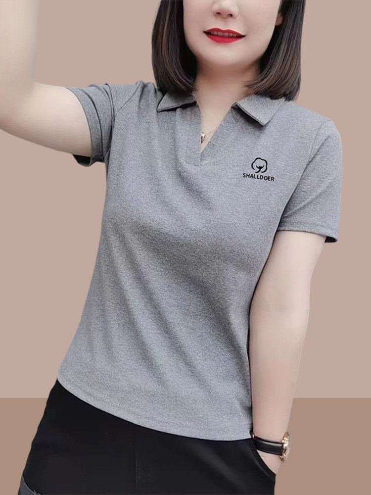 时尚翻领短袖t恤女性2025夏季新风格西部风格容易匹配小女子Polo
