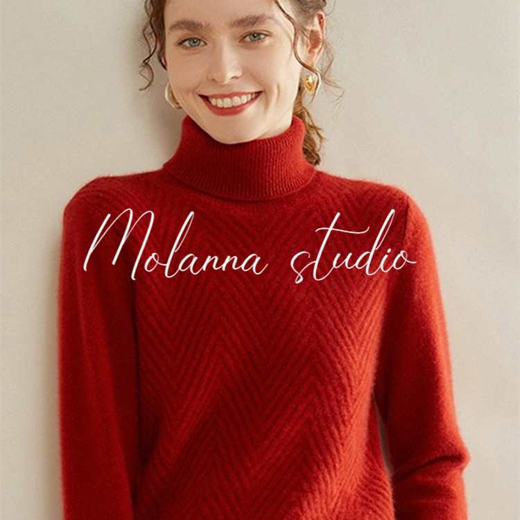 Molanna针织打底衫女秋冬装新款加厚保暖女士外穿半高领毛衣上衣