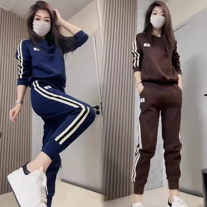 休闲运动套装女春秋装新款宽松大码洋气时髦女士卫衣束脚裤两件套
