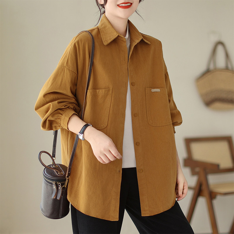 休闲工作服衬衫外套女春秋新款宽松显瘦时尚女士长袖开衫衬衫上衣