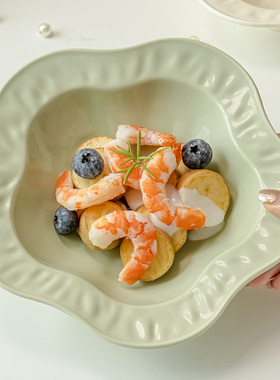 浅白doo 创意花朵造型草帽盘ins风陶瓷意面餐盘韩式沙拉盘 微瑕疵