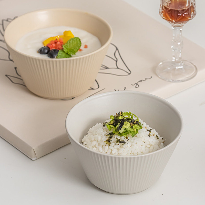 9.9两个米饭碗ins高级竖纹斗笠碗