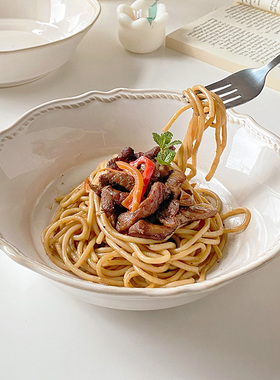 浅白doo 欧式宫廷风浮雕沙拉碗敞口碗家用汤碗菜碗意面碗陶瓷大碗