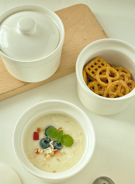 浅白doo 简约小巧陶瓷炖盅带盖燕窝炖盅罐小号内胆隔水加热 微瑕