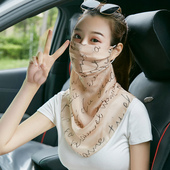 100%桑蚕丝真丝双层口罩护颈夏透气薄防晒面纱女骑车包裹遮阳面罩