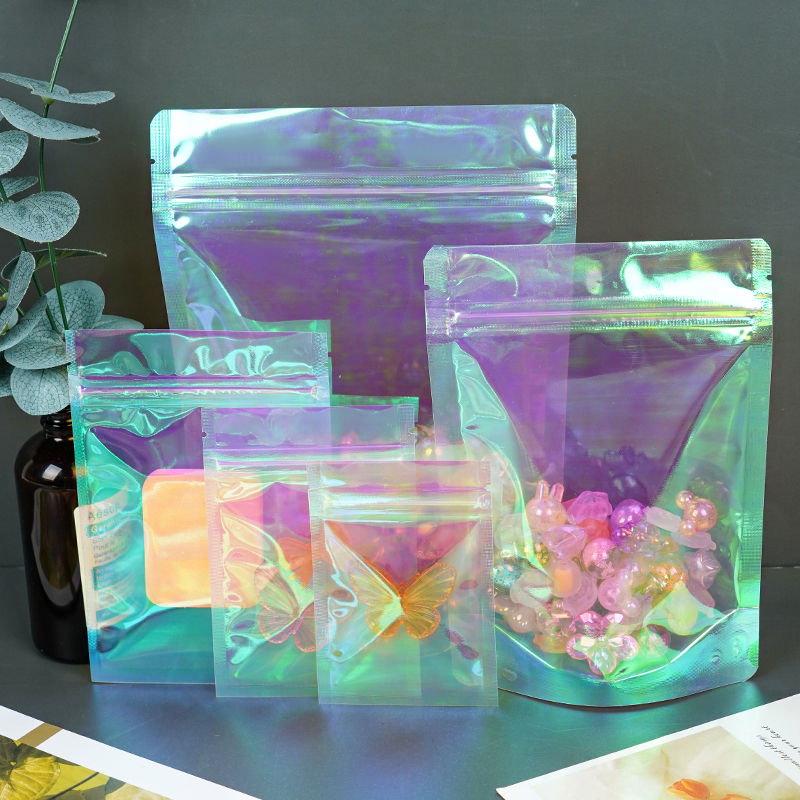 彩色镭射自封袋透明发夹首饰礼物包装袋饰品密封小袋子定制logo