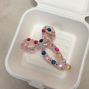韩国东大门新品果冻粉抓夹甜美气质后脑勺闪钻糖果色s夹子