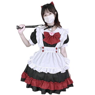 万圣节黑红款女仆装黑暗系学院风Lolita洛丽塔小恶魔女巫婆连衣裙