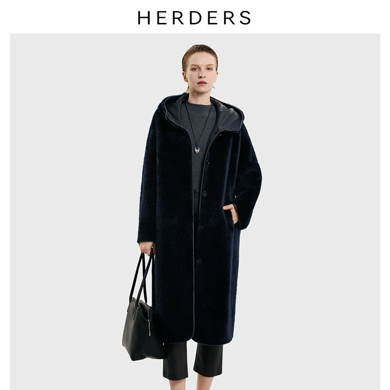 HERDERS长款连帽皮草女冬季外套
