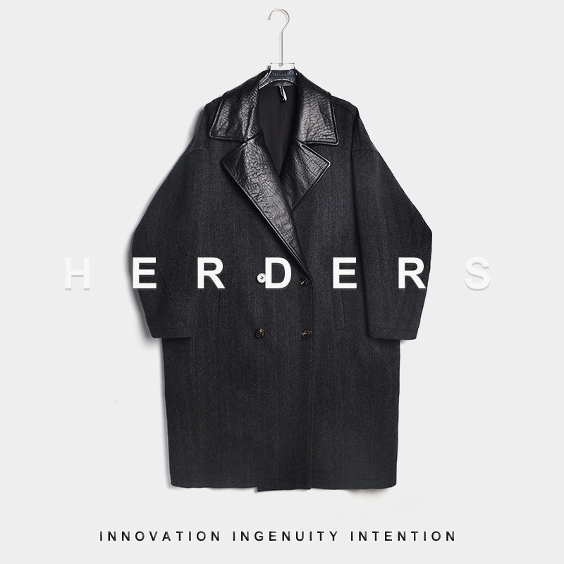 HERDERS 长款西装领双排扣羊毛毛呢女士大衣 50238