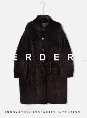 【辰大嗓严选】长款立领纽扣款皮毛一体外套 52019