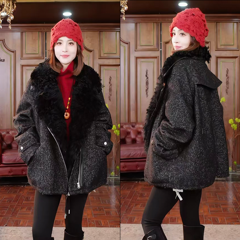 【辰大嗓严选】短款大翻领拉链粗纺外套 50370