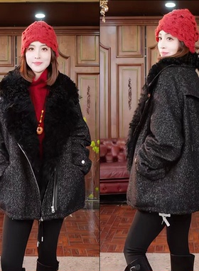 【辰大嗓严选】短款大翻领拉链粗纺外套 50370