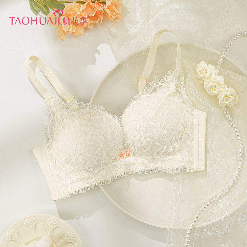 桃花季内衣女小胸聚拢显大纯欲无钢圈收副乳防下垂调整型文胸套装