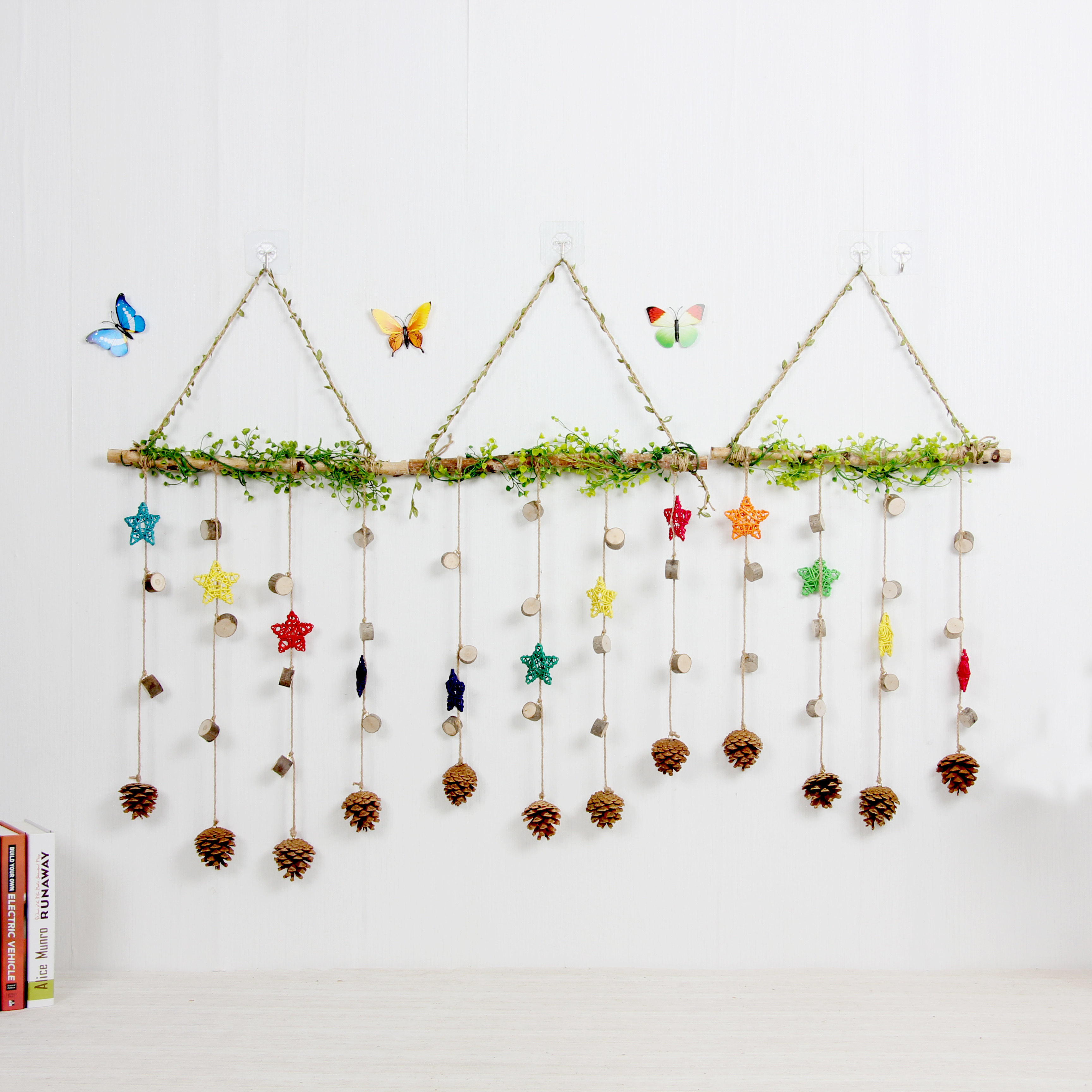 手工diy白桦麻绳墙壁挂饰壁挂幼儿园室内墙面干树枝松果装饰森系