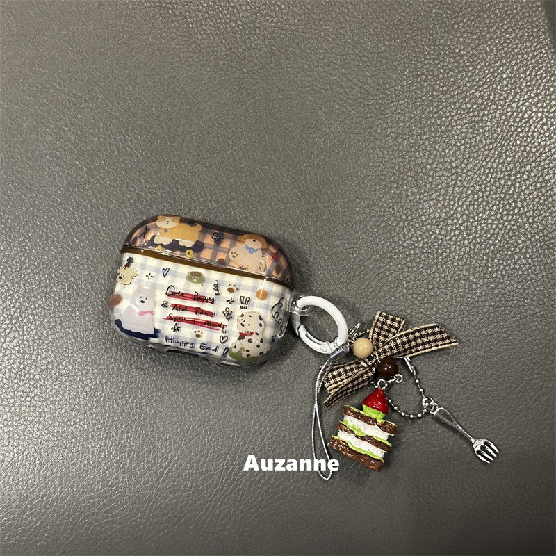 复古撞色格纹小狗耳机壳