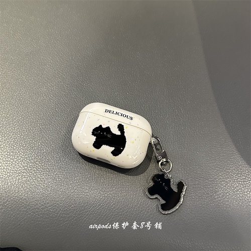 可爱卡通黑色小猫耳机壳