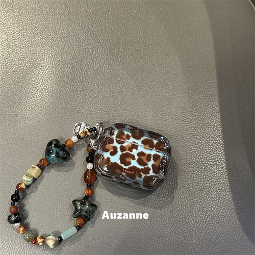 复古半透蓝棕色豹纹耳机壳保护套