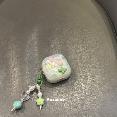 半透绿色立体小花耳机壳保护套