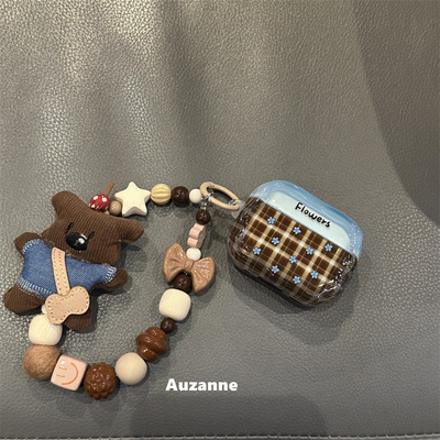 小众半透棕色花朵耳机壳保护套