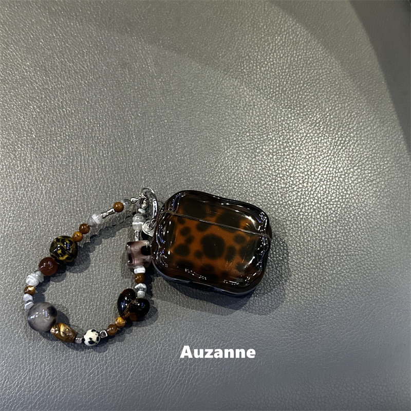 半透琥珀棕豹纹适用于airpodspro3代蓝牙耳机壳2代1代苹