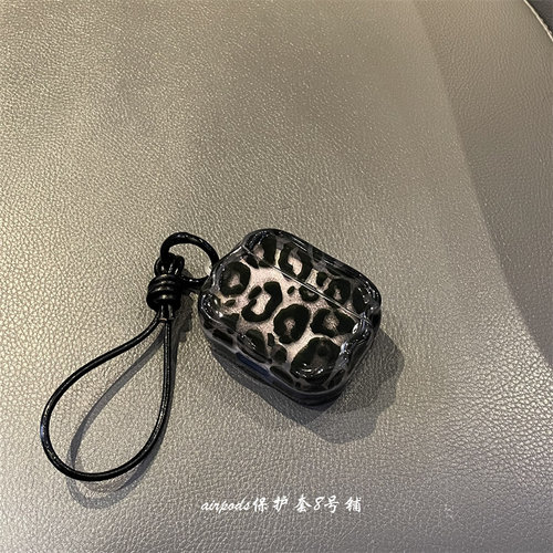 苹果半透黑色豹纹耳机壳