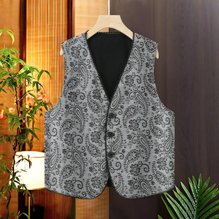 国风马甲背心女双面穿复古提花V领短款 新中式 马夹上衣秋 腰果花