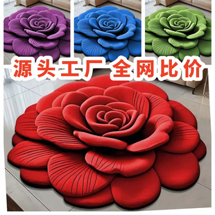 3D立体硅藻泥浴室地垫牡丹花开玫瑰花卫生间地毯吸水速干防滑脚垫
