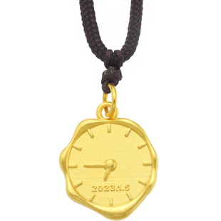 黄金亲子项链个性定制实心宝宝手脚印时间时针吊坠刻字出生纪念