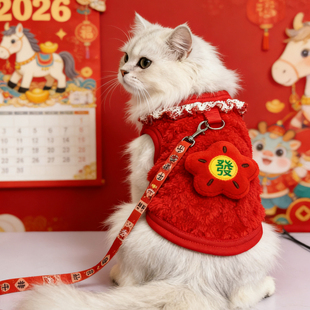 2026新年款幼猫狗狗保暖布偶蓝猫醒狮背心可爱猫咪秋冬加绒毛衣服