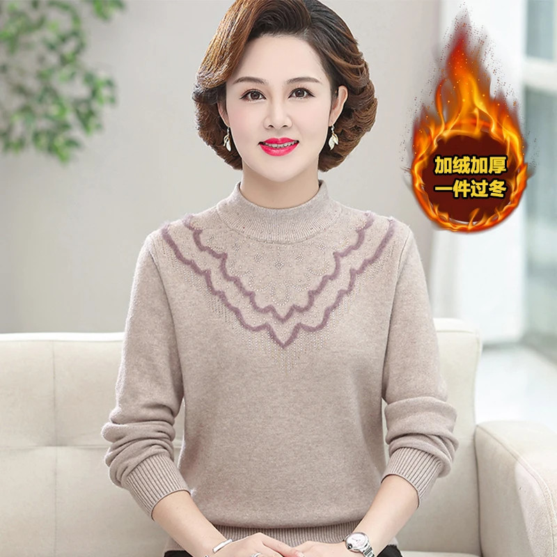 半高领加绒针织衫女秋冬2025新款宽松显瘦毛衣打底上衣一体绒加厚